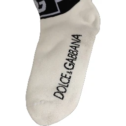 White Black Cotton Ankle Length DG Logo Socks