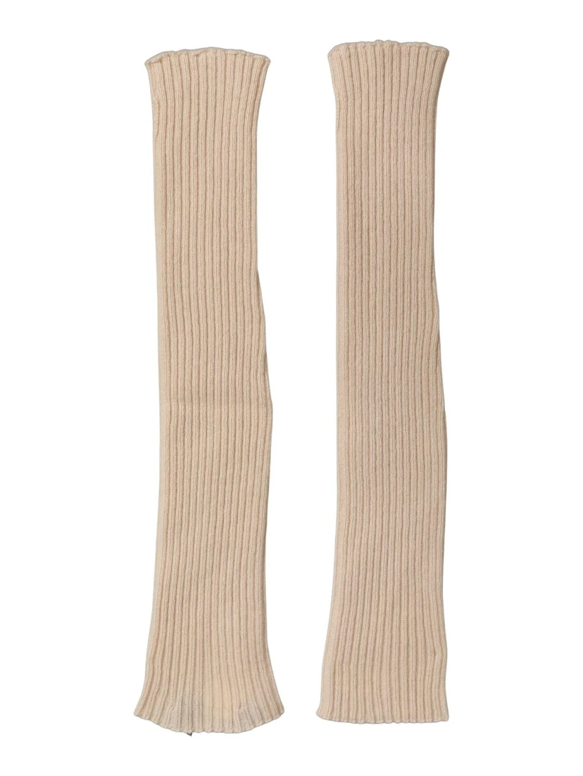 Camel Brown Cashmere Knit Arm Warmer Gloves