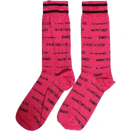 Pink Cotton Logo Print Mid Calf Accessory Socks