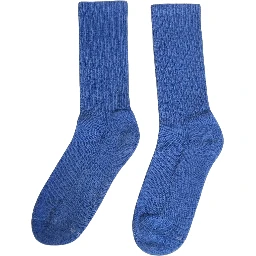 Blue Cotton Ribbed Mid Calf Women Accessory Socks