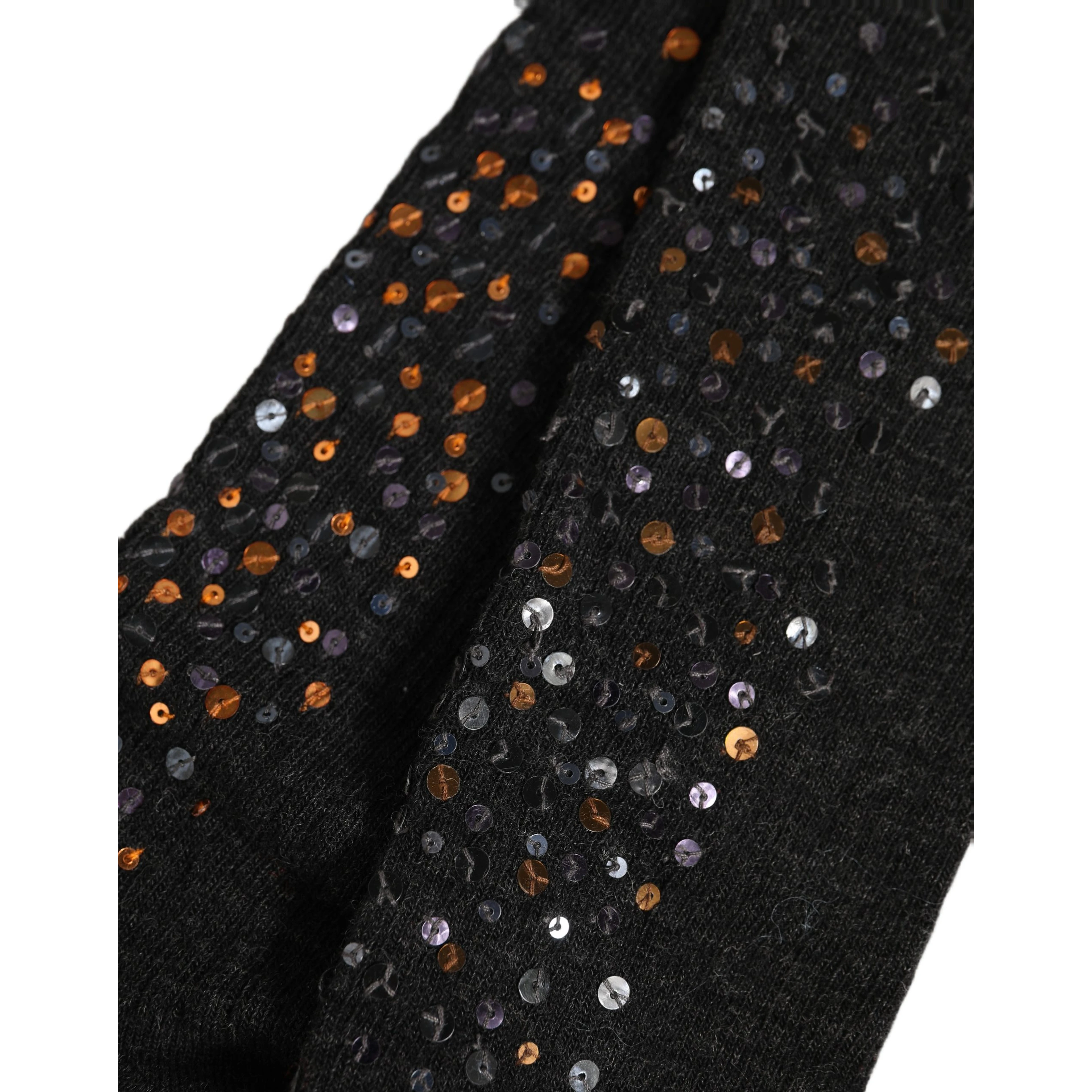 Dark Gray Sequined Wool Knee High Accessory Socks