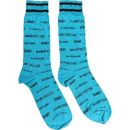 Light Blue Cotton Logo Mid Calf Accessory Socks