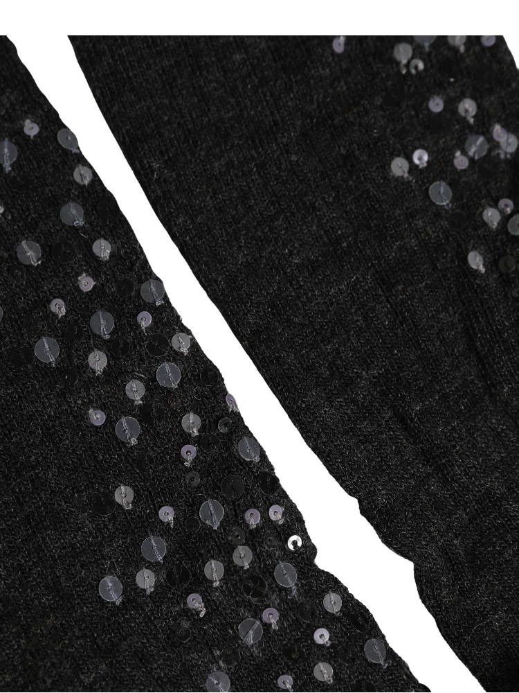 Dark Gray Sequined Wool Knee High Accessory Socks