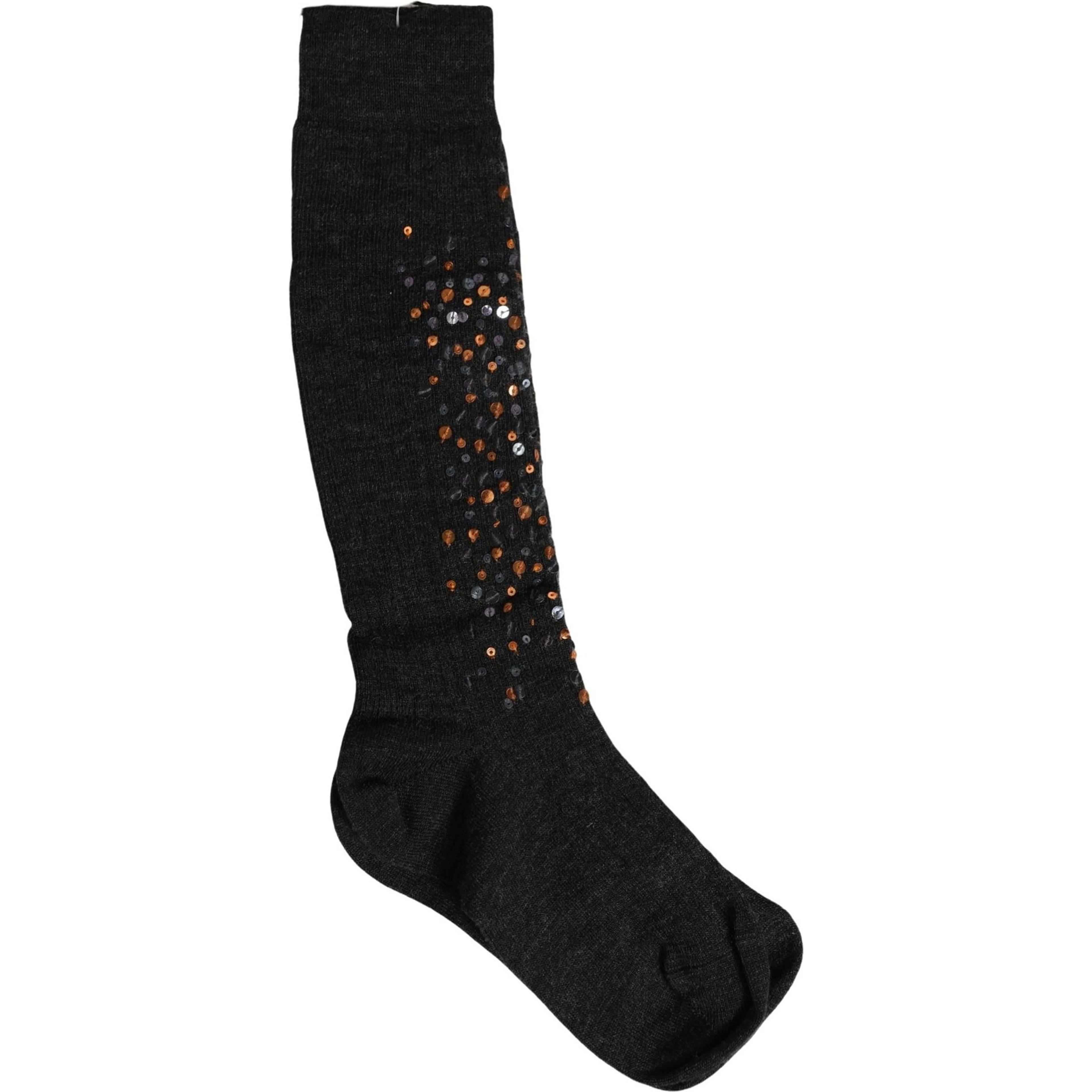 Dark Gray Sequined Wool Knee High Accessory Socks
