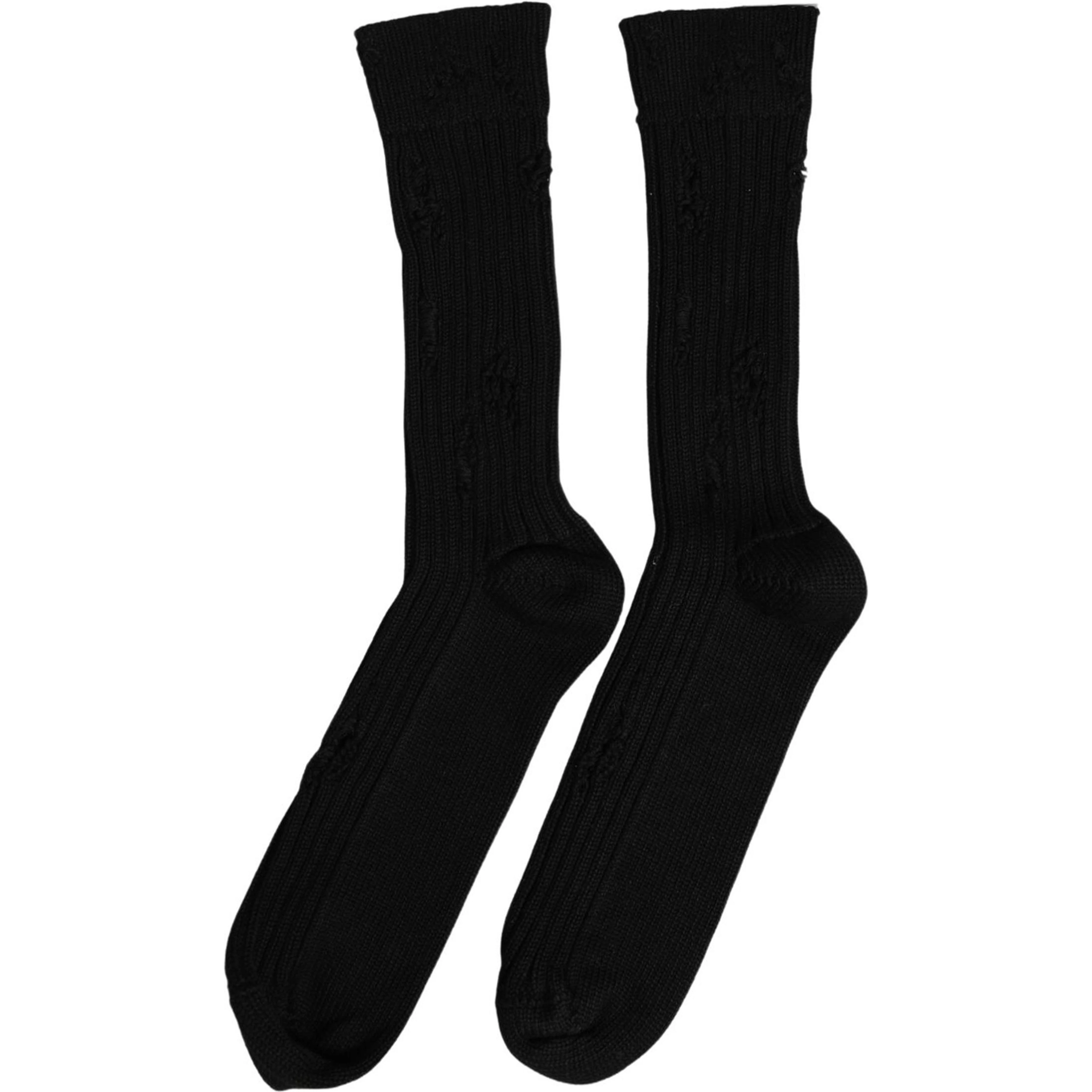 Men Black Cotton Distressed Mid Calf Accessory Socks