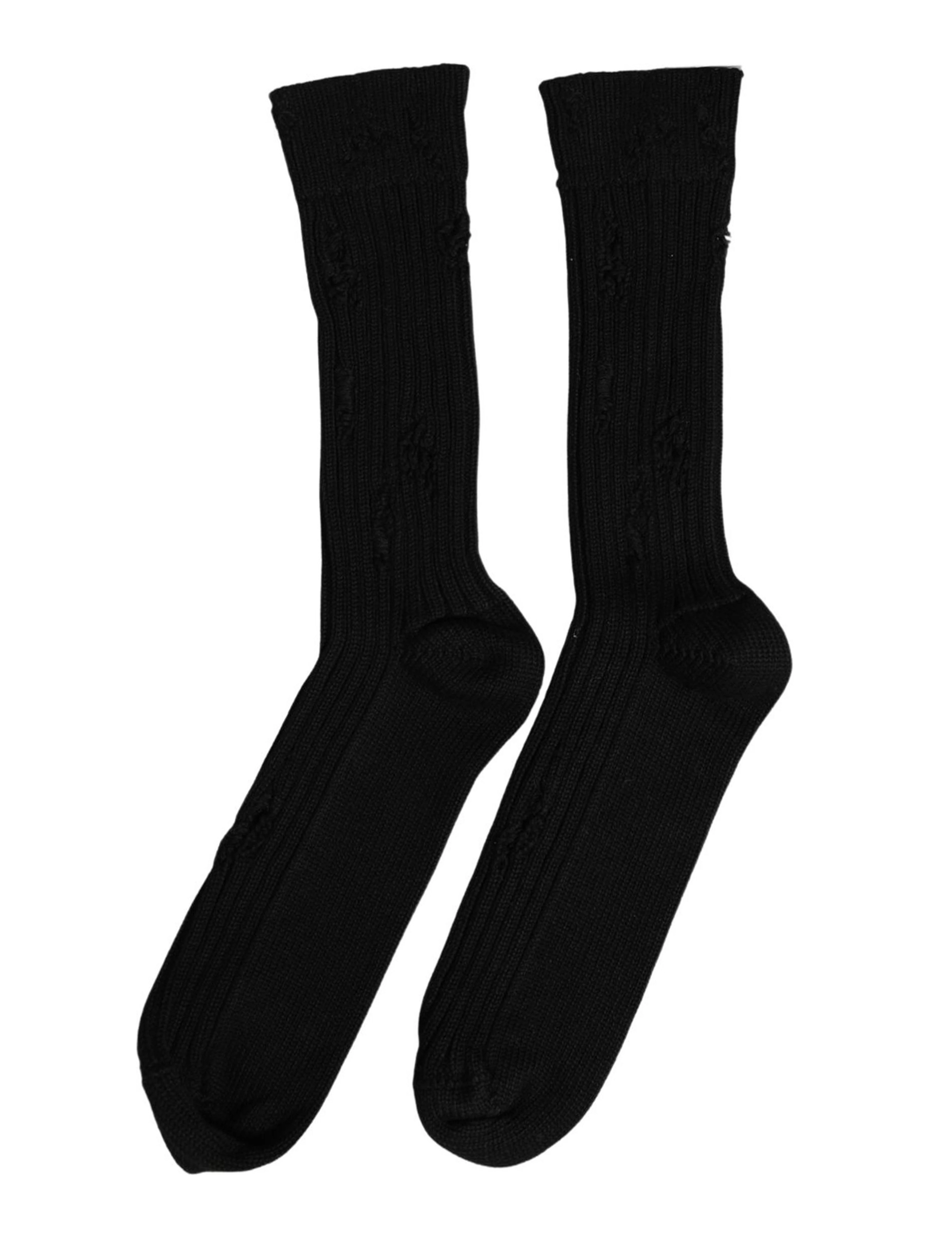 Men Black Cotton Distressed Mid Calf Accessory Socks