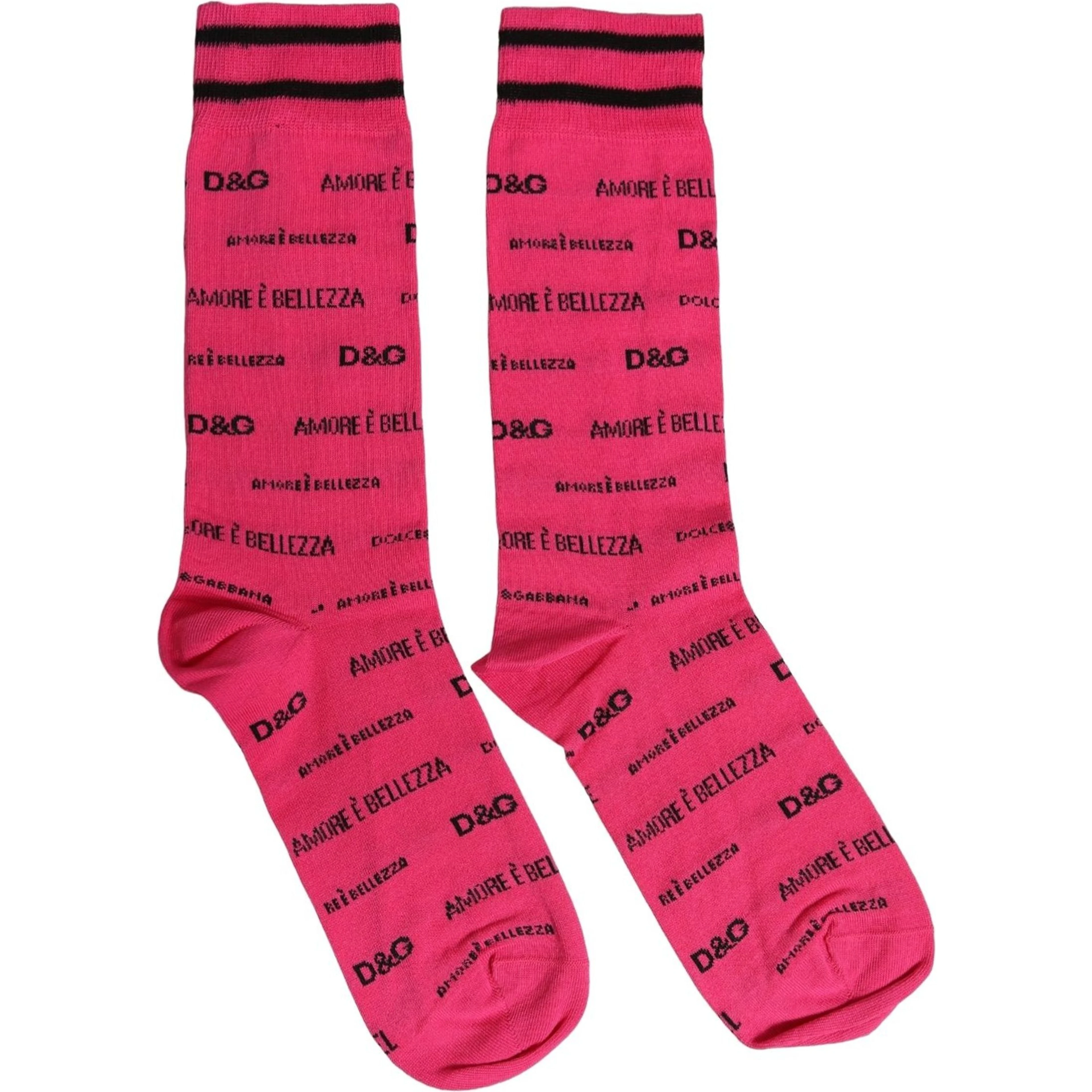 Pink Cotton Logo Print Mid Calf Accessory Socks