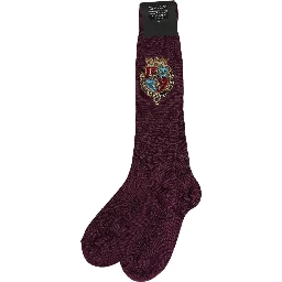 Burgundy Wool Crest Logo Knee High Accessory Socks