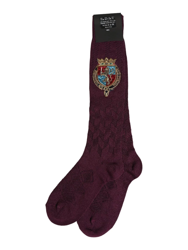 Burgundy Wool Crest Logo Knee High Accessory Socks