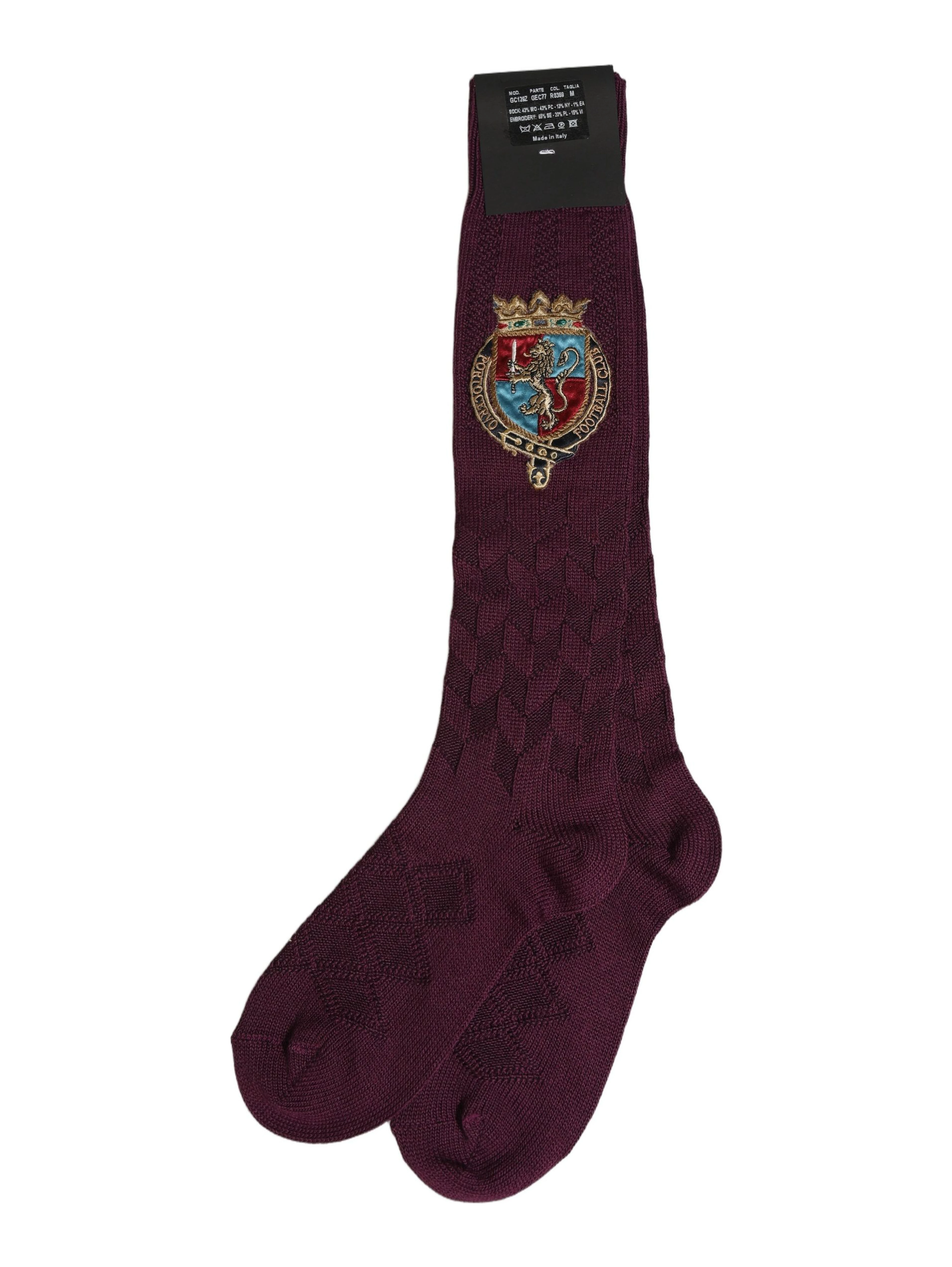 Burgundy Wool Crest Logo Knee High Accessory Socks