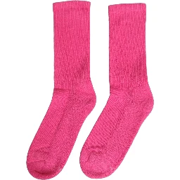Pink Cotton Ribbed Mid Calf Women Accessory Socks