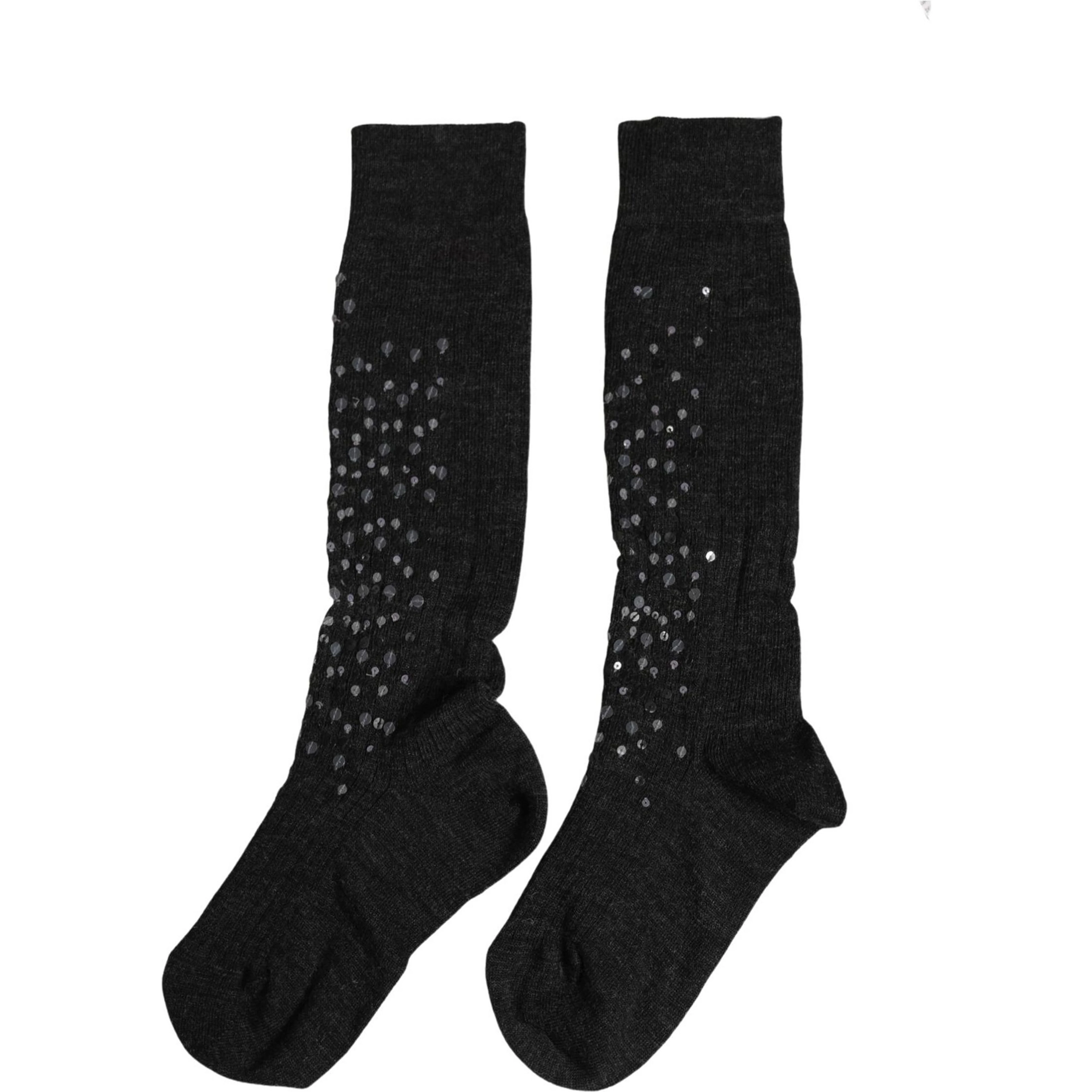 Dark Gray Sequined Wool Knee High Accessory Socks