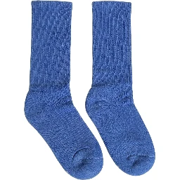 Blue Cotton Ribbed Mid Calf Women Accessory Socks