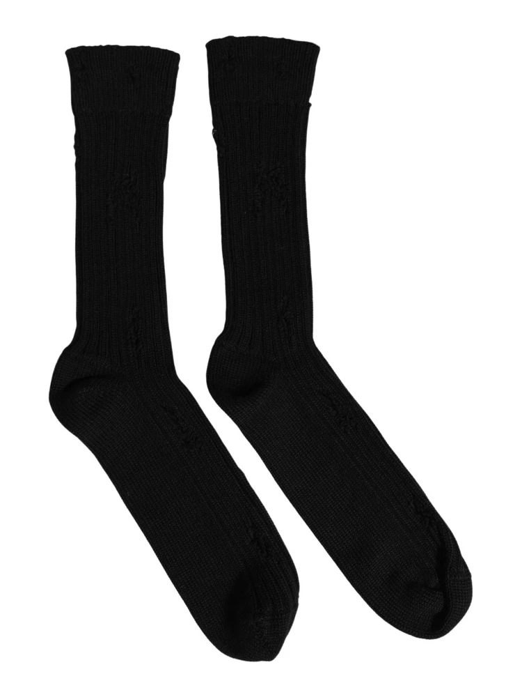 Men Black Cotton Distressed Mid Calf Accessory Socks alternative
