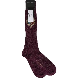 Burgundy Wool Crest Logo Knee High Accessory Socks