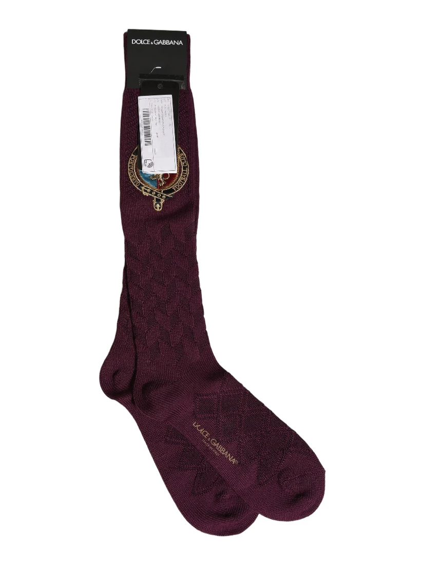 Burgundy Wool Crest Logo Knee High Accessory Socks