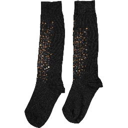 Dark Gray Sequined Wool Knee High Accessory Socks