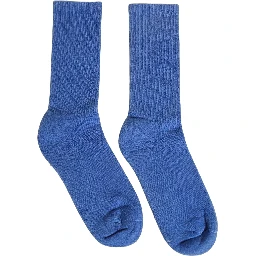 Blue Cotton Ribbed Mid Calf Women Accessory Socks