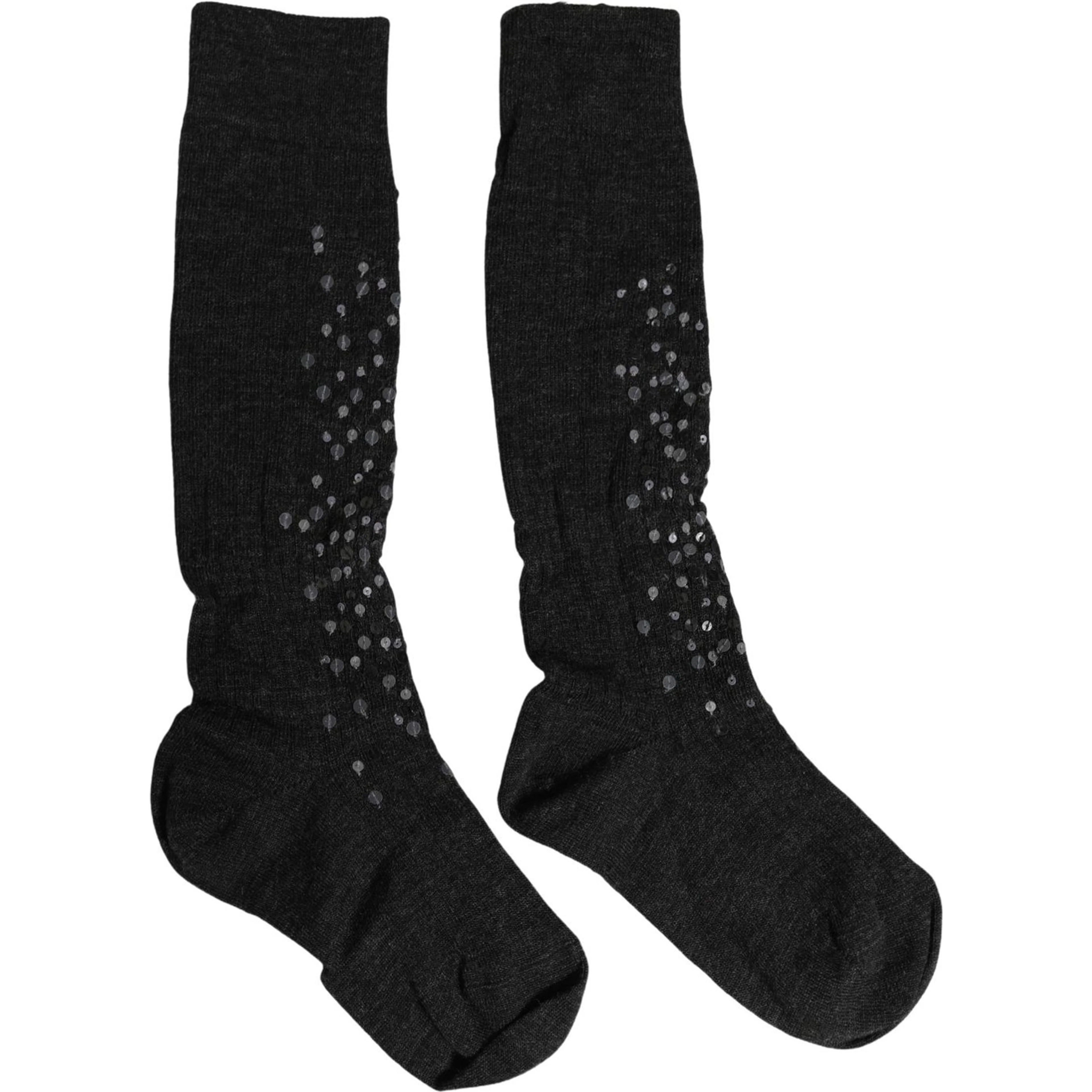 Dark Gray Sequined Wool Knee High Accessory Socks
