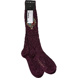 Burgundy Wool Crest Logo Knee High Accessory Socks