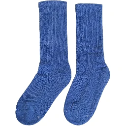 Blue Cotton Ribbed Mid Calf Women Accessory Socks