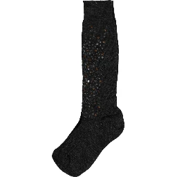 Dark Gray Sequined Wool Knee High Accessory Socks
