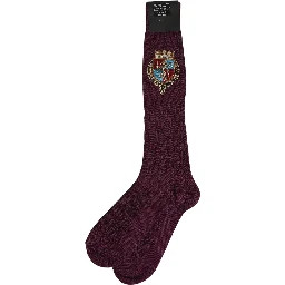 Burgundy Wool Crest Logo Knee High Accessory Socks