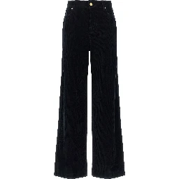 Blue Cotton Casual Pants