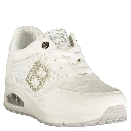 White Polyester Athletic Sneakers