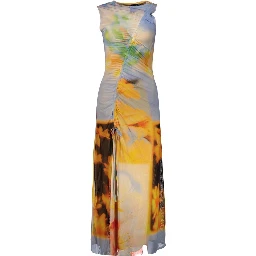 Blue Elastane Casual Dress