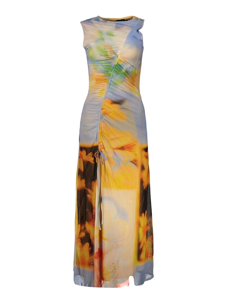 Blue Elastane Casual Dress