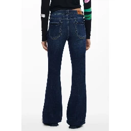Blue Cotton Flared Jeans