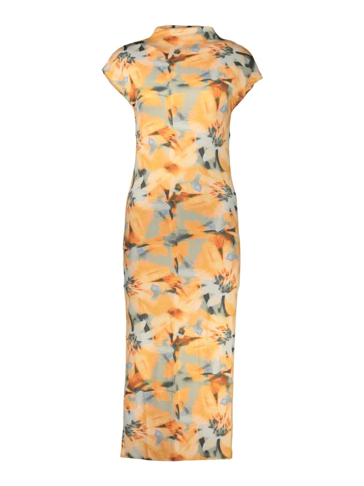 Orange Elastane Casual Dress