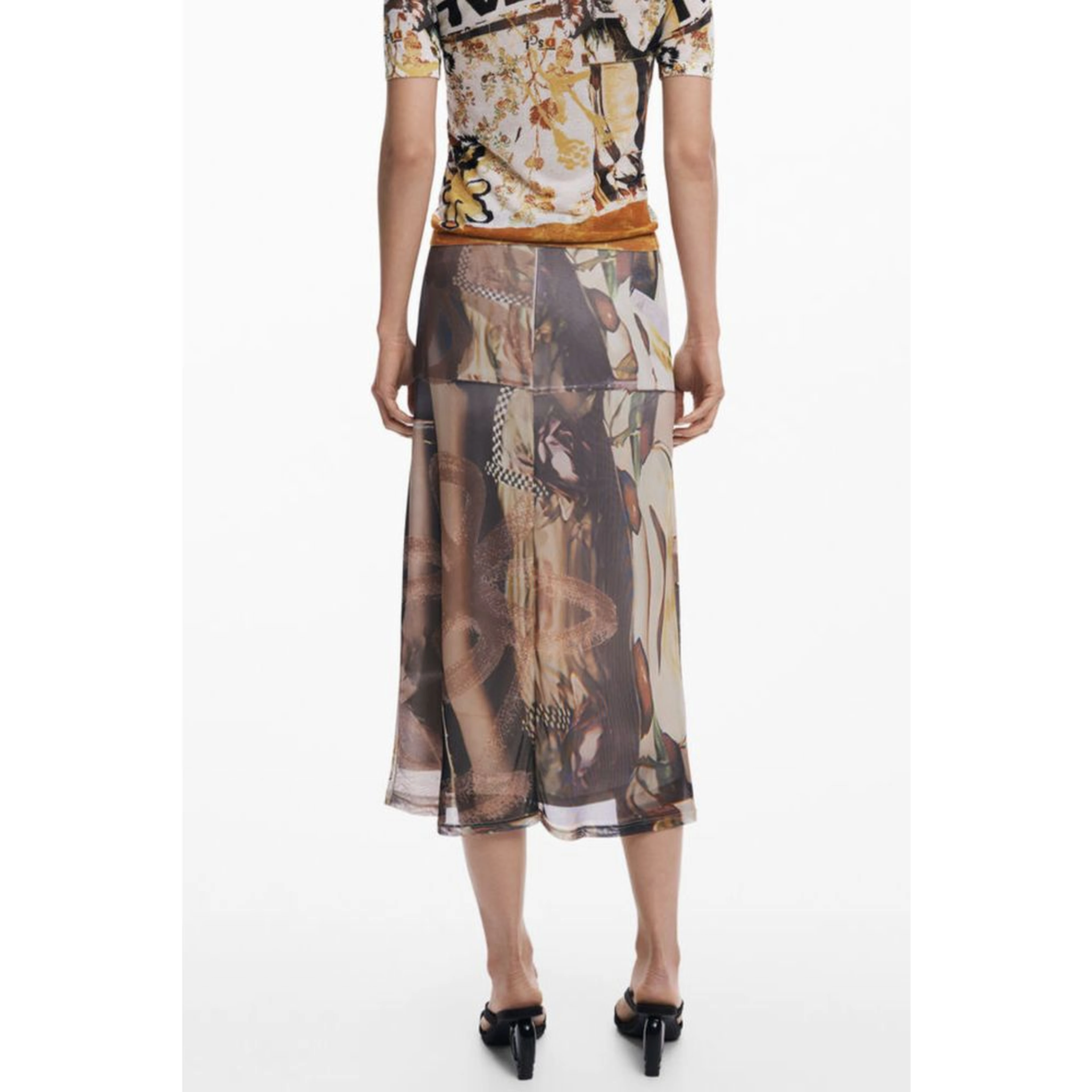 Beige Polyester Midi Skirt