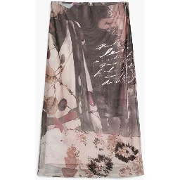 Beige Polyester Midi Skirt