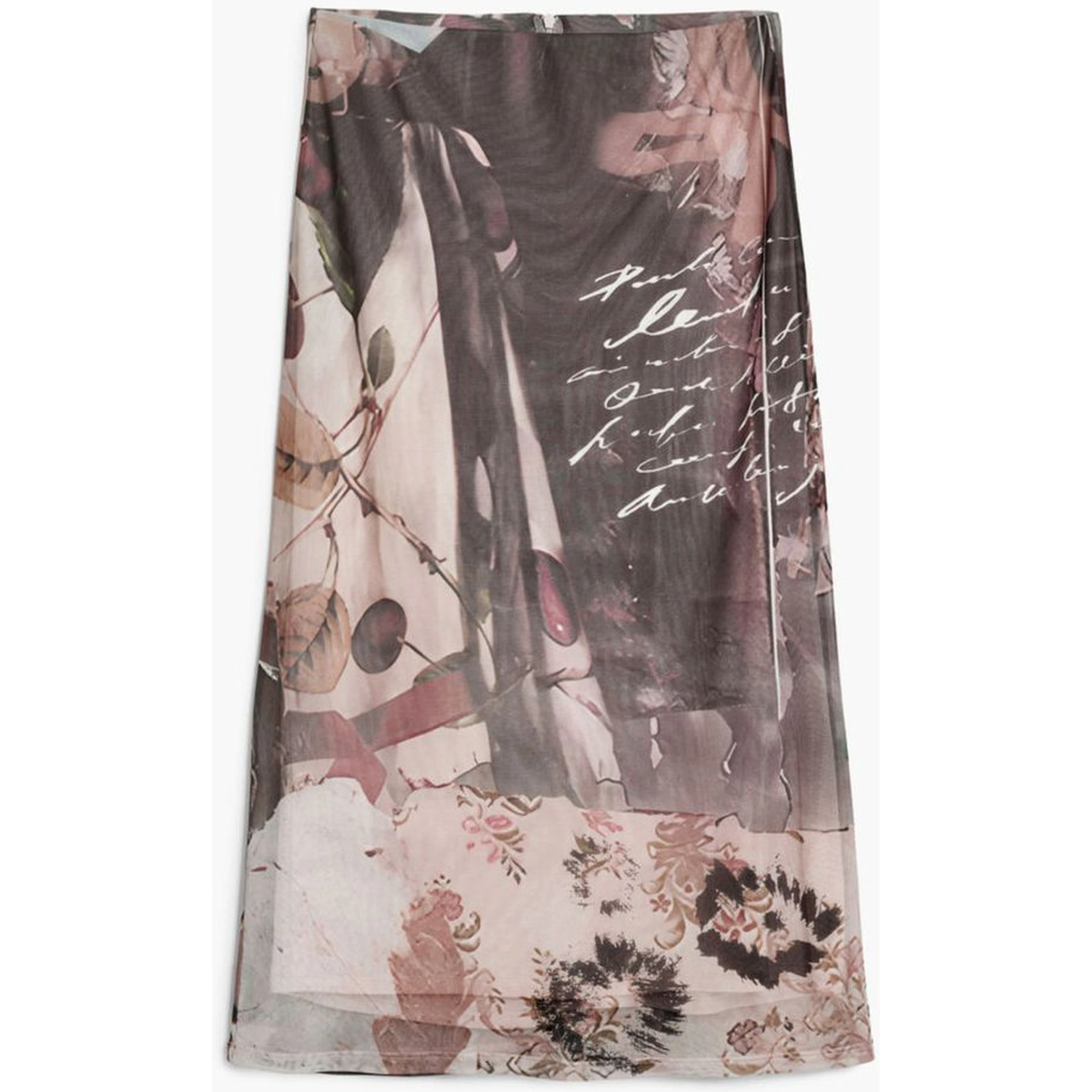 Beige Polyester Midi Skirt