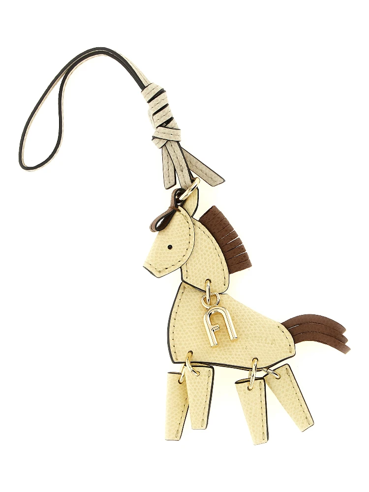 Beige Leather Keychain