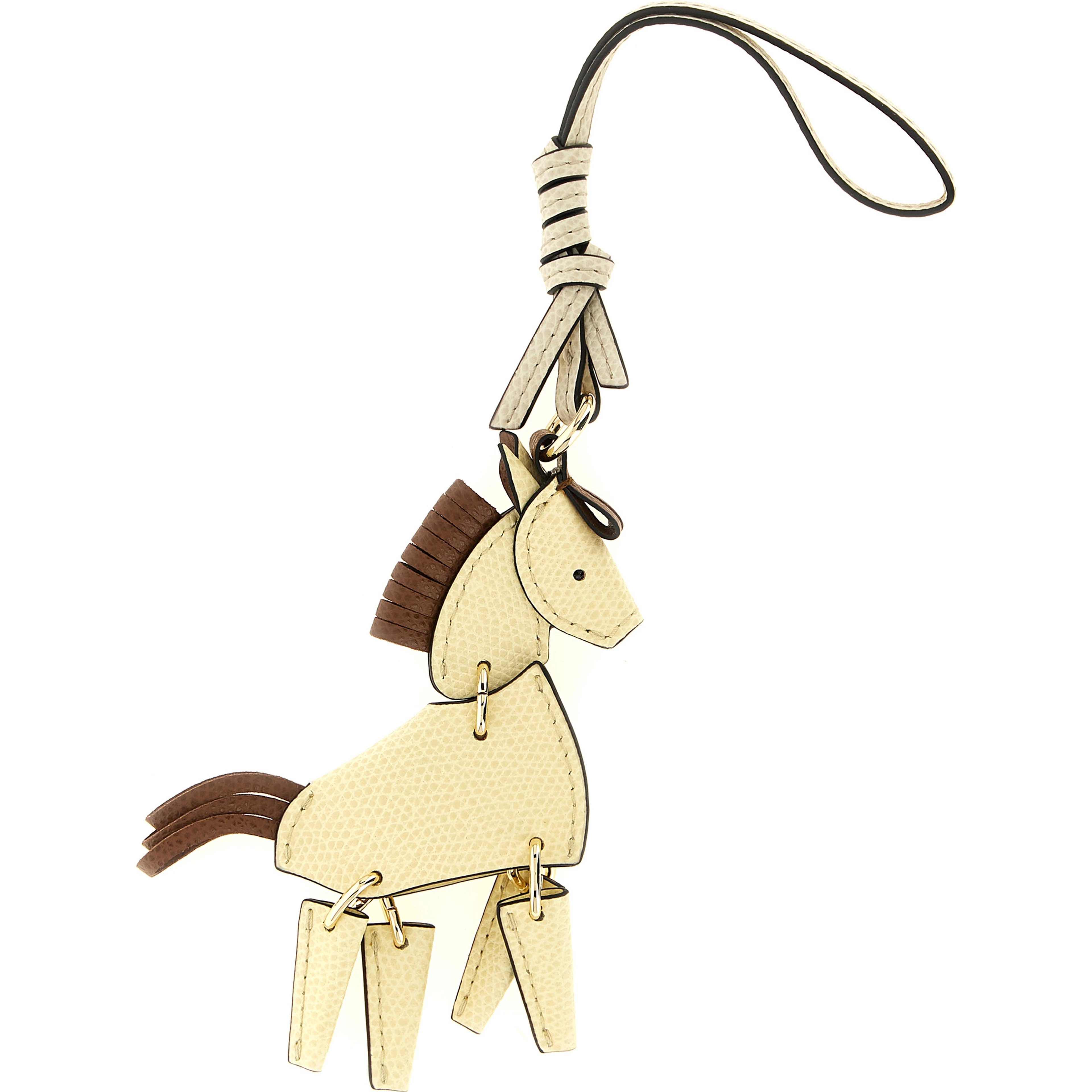Beige Leather Keychain