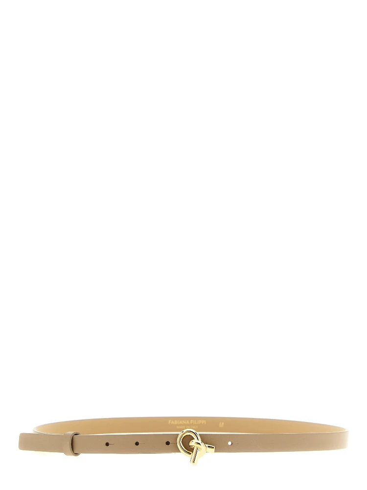 Beige Leather Thin Belt