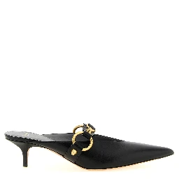 Black Calfskin Mid Heel Pumps