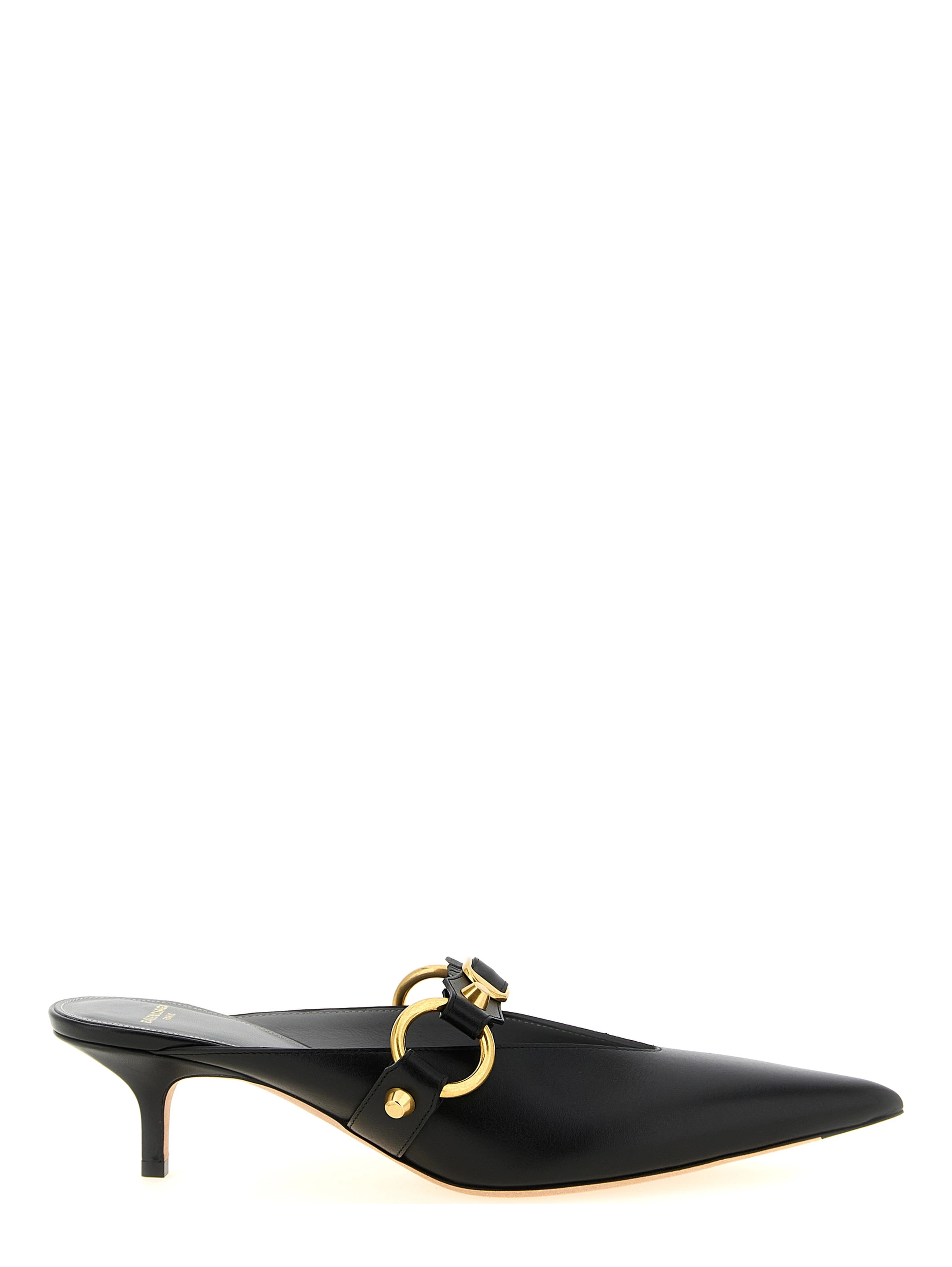 Black Calfskin Mid Heel Pumps