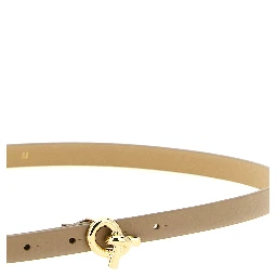 Beige Leather Thin Belt