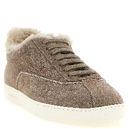 Beige Suede Leather Low Top Sneakers