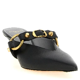 Black Calfskin Mid Heel Pumps