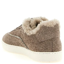 Beige Suede Leather Low Top Sneakers