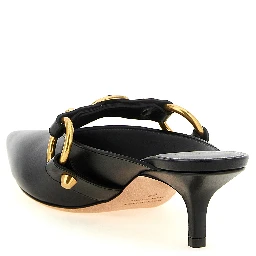 Black Calfskin Mid Heel Pumps