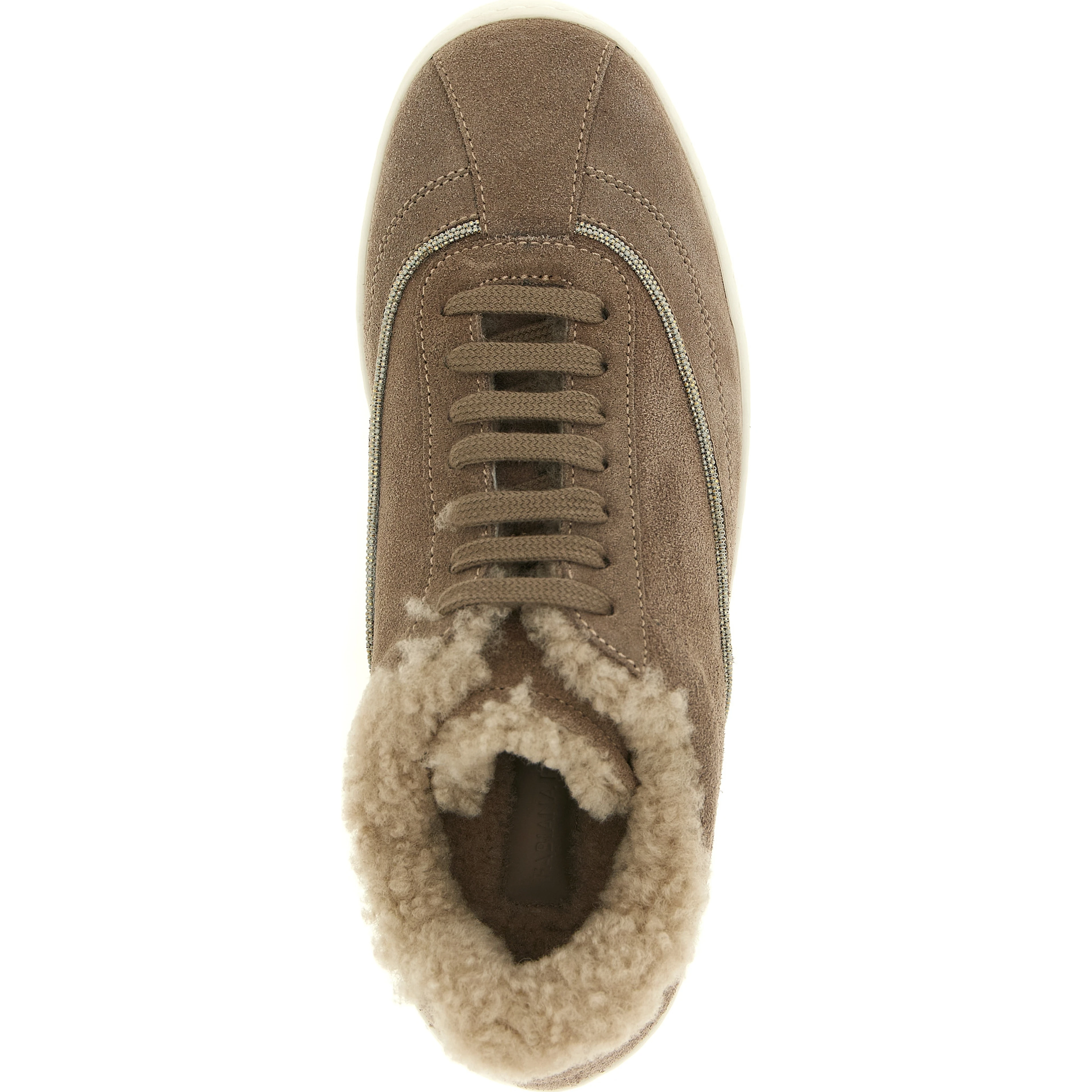 Beige Suede Leather Low Top Sneakers