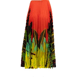 Orange Pleated Floral Skirt