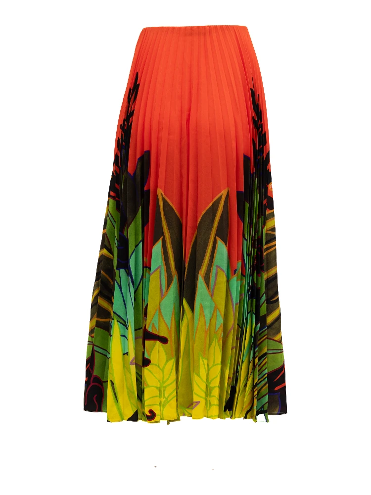 Orange Pleated Floral Skirt