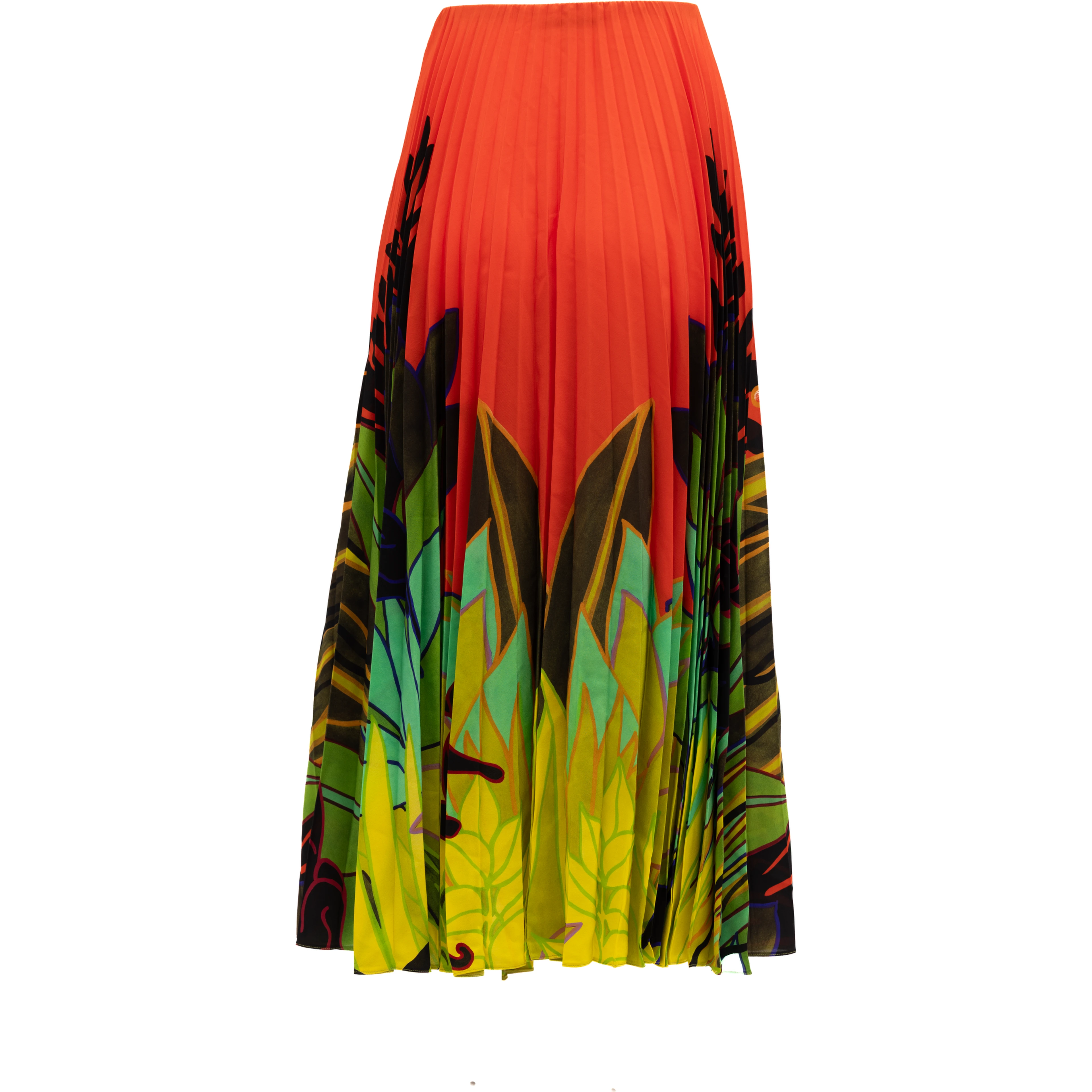 Orange Pleated Floral Skirt